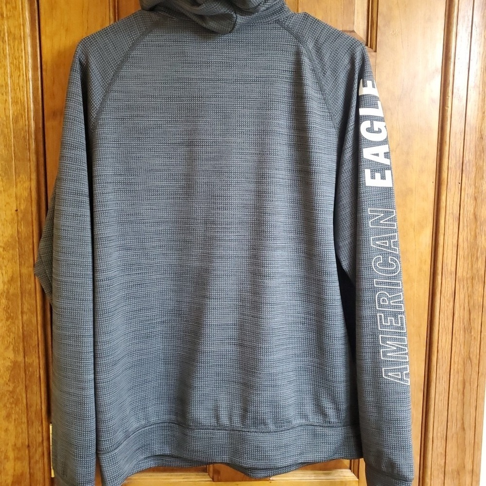American Eagle Med Hoodie Mens Gray Flex Logo Graphic Pullover Sweatshirt Active - Picture 7 of 10